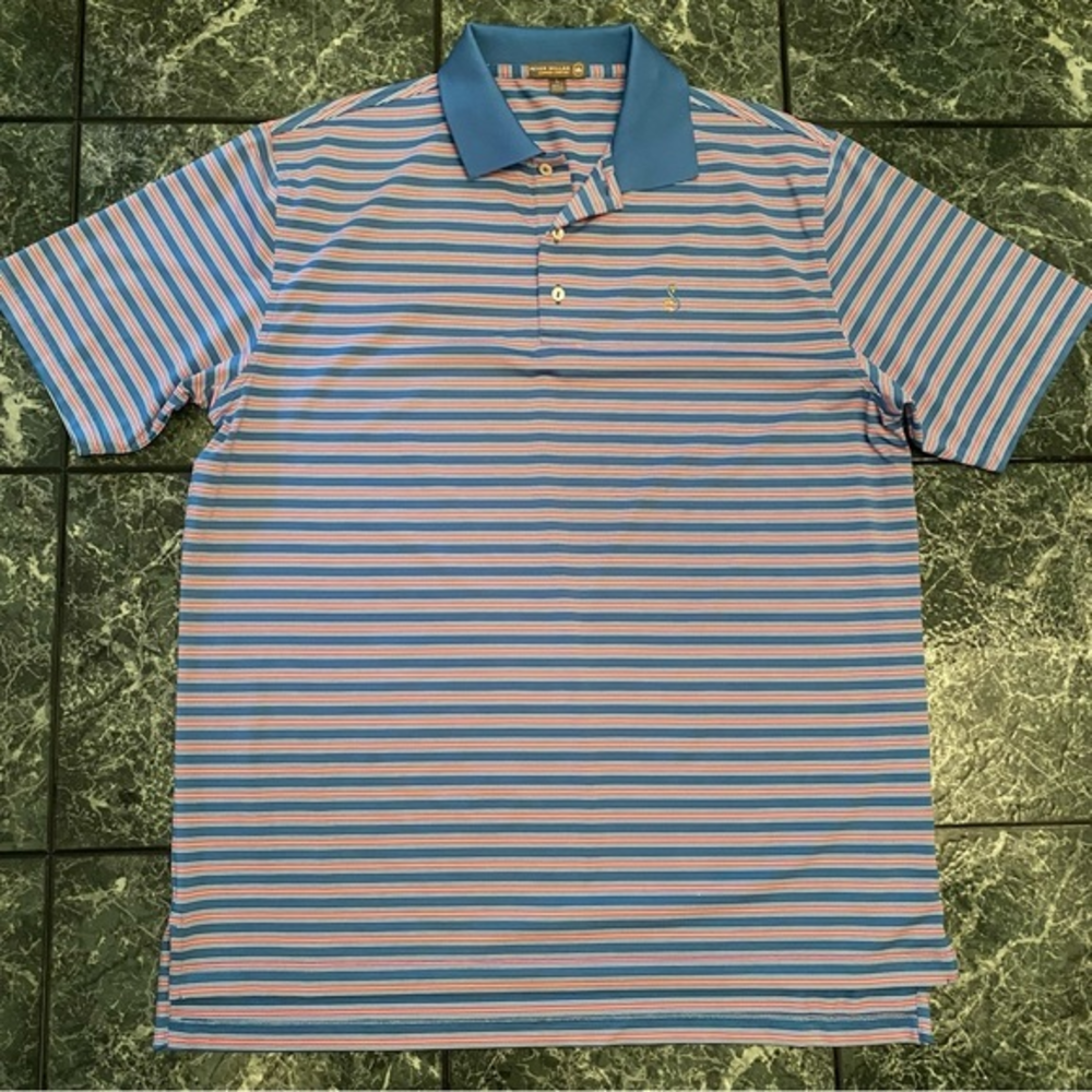 Peter Millar Blue and Pink Polo Shirt with Classic Stripes